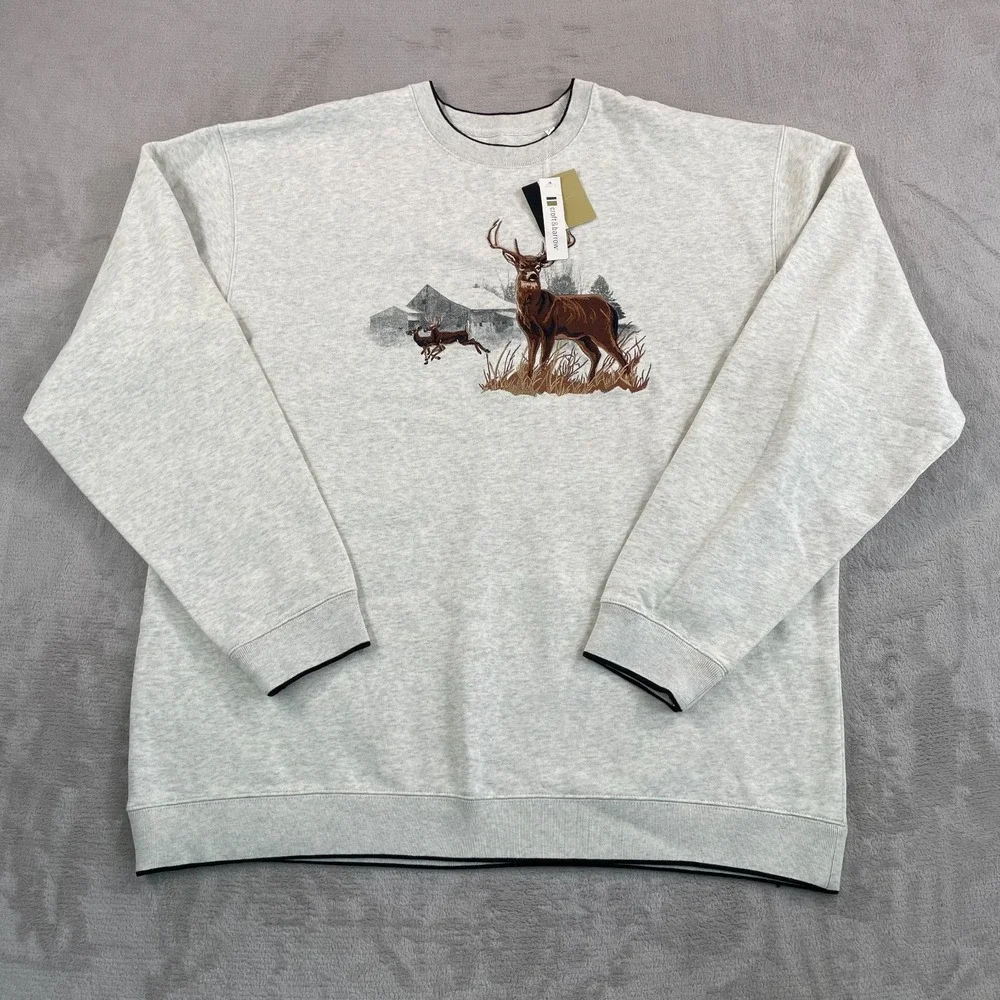 Vintage Croft Barrow Sweatshirt Men XLT Tall Oat Heather Embroidered‎ Deer NWT